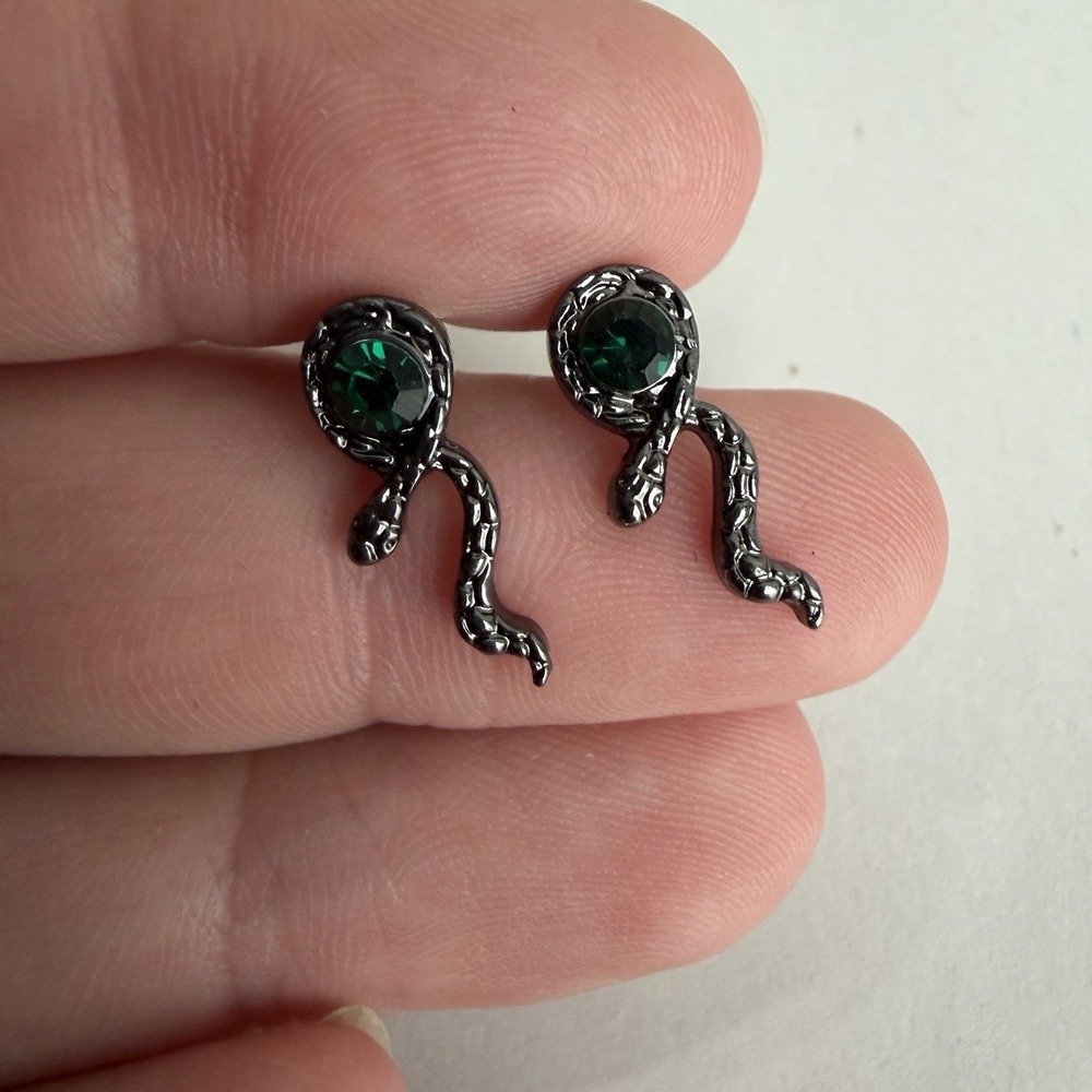 Stud Pierced Snake Green Stone‎ Earrings Goth Grunge Festival Halloween Gifts